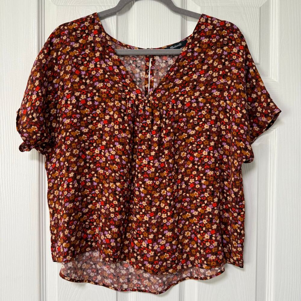 Madewell Women's Ditsy Floral V-Neck Keyhole Oversized Top Size XS